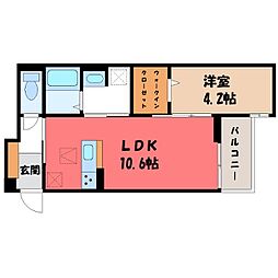宇都宮市南大通り4丁目アパート 1LDKの間取図画像