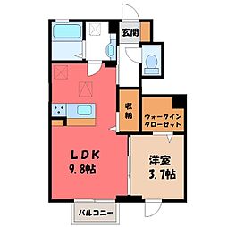 メゾン医大前桜2F 1LDKの間取図画像