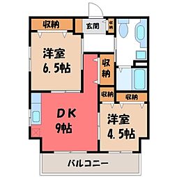 ゴールドライフマンション宇都宮 2DKの間取図画像