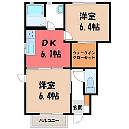 ドミール・ブランシェ・W 2DKの間取図画像