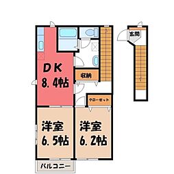 ミルトしらさぎ 2DKの間取図画像