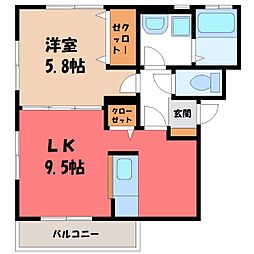 エスポワール若松原 1LKの間取図画像