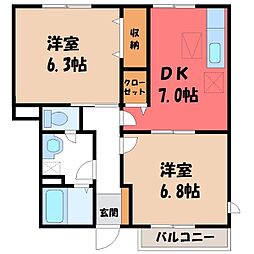 メルベーユ参番館 2DKの間取図画像