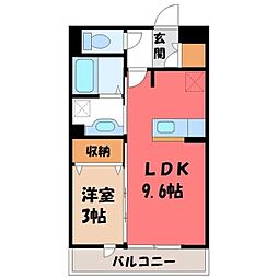クレストコートB 1LDKの間取図画像
