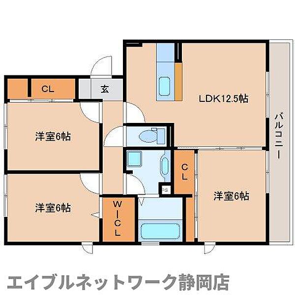 静岡県静岡市葵区大岩1丁目(賃貸アパート3LDK・3階・72.11㎡)の写真 その2