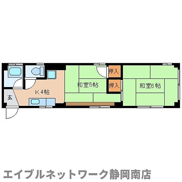 静岡県静岡市駿河区新川1丁目(賃貸マンション2K・2階・28.00㎡)の写真 その2