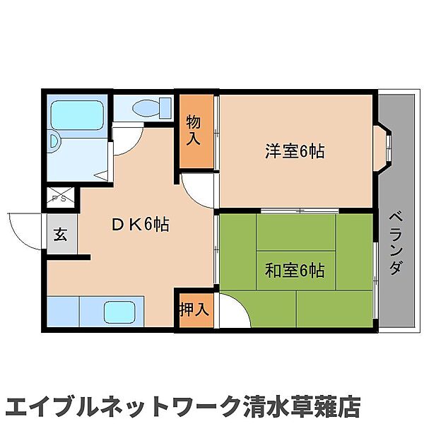 静岡県静岡市清水区七ツ新屋1丁目(賃貸マンション2DK・2階・39.74㎡)の写真 その2