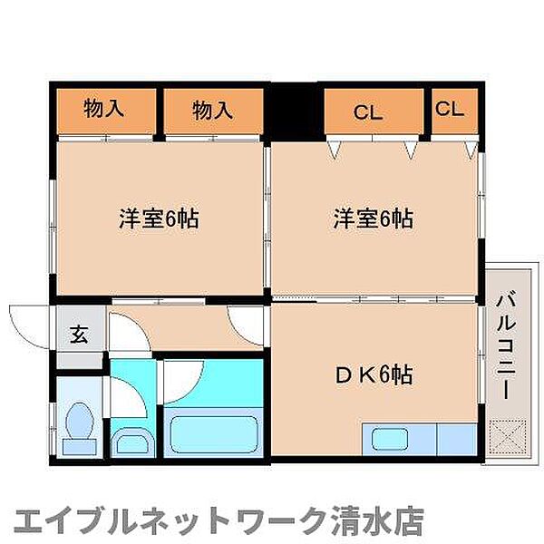 静岡県静岡市清水区永楽町(賃貸マンション2DK・3階・45.30㎡)の写真 その2