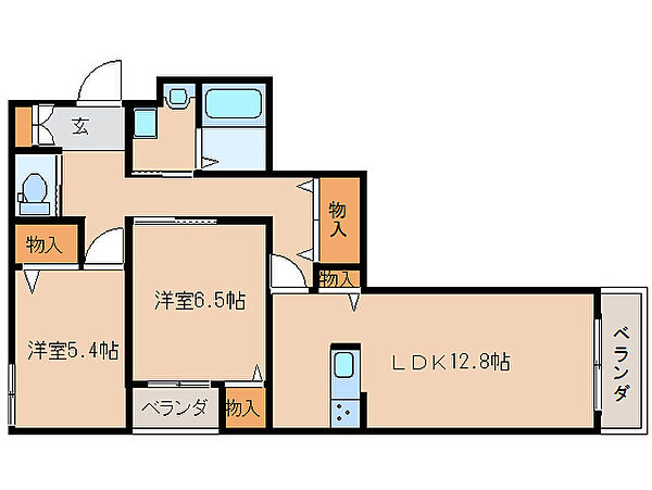 奈良県天理市中町(賃貸マンション2LDK・3階・64.88㎡)の写真 その2