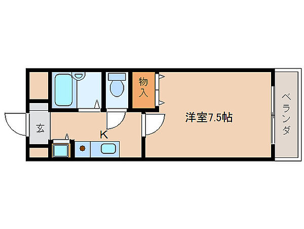 奈良県天理市川原城町(賃貸マンション1K・3階・24.00㎡)の写真 その2