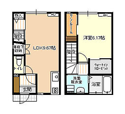 ビオラ古定塚B棟 1LDKの間取図画像