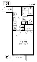 プレジール目黒 1Kの間取図画像