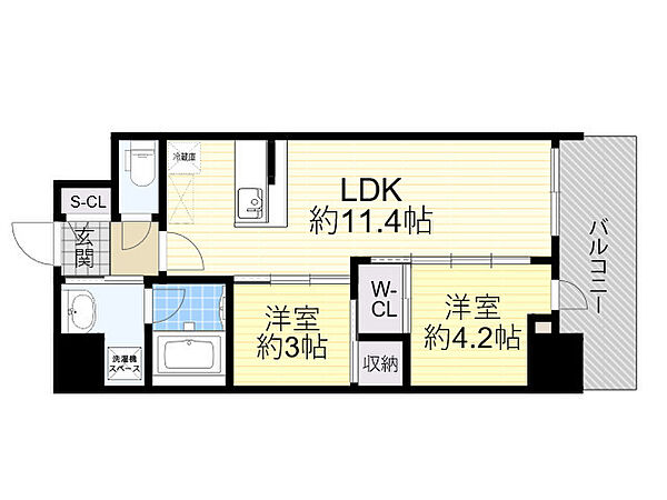 セレニテフラン梅田 303｜大阪府大阪市北区西天満６丁目(賃貸マンション2LDK・3階・43.94㎡)の写真 その2