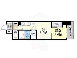 Alivis九条 1DKの間取図画像