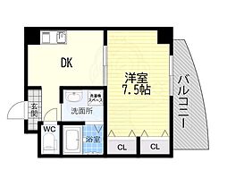 ドゥムレ西天満 1DKの間取図画像