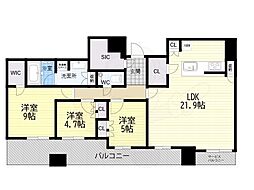 シエリアタワー中之島 3LDKの間取図画像