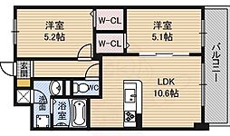 メゾンクラウン鷺洲 2LDKの間取図画像