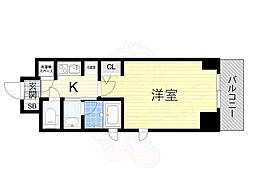QCフラット北堀江 1Kの間取図画像