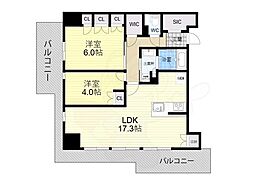 シエリアタワー大阪福島 2LDKの間取図画像