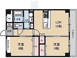 ヴィラ北梅田 2LDKの間取図画像