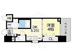 エレガントレジデンス中之島 1DKの間取図画像