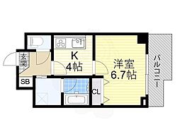 アルグラッド野田阪神 1Kの間取図画像