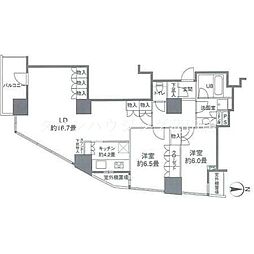 東京臨海高速鉄道りんかい線 品川シーサイド駅 徒歩6分の賃貸マンション 24階2LDKの間取り