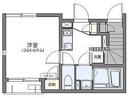 レオネクストトルース1 1Kの間取図画像