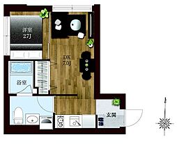 デュオメゾン蒲田ウエスト 1DKの間取図画像