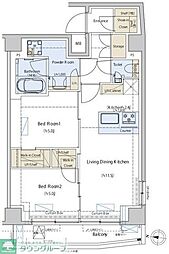 東急東横線 学芸大学駅 徒歩14分の賃貸マンション 4階2LDKの間取り