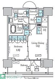 都営大江戸線 勝どき駅 徒歩13分の賃貸マンション 12階1LDKの間取り