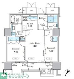 都営大江戸線 勝どき駅 徒歩12分の賃貸マンション 16階2LDKの間取り