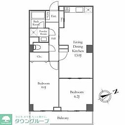 東京メトロ日比谷線 八丁堀駅 徒歩7分の賃貸マンション 9階2LDKの間取り