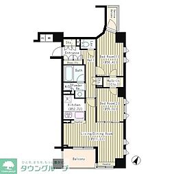 東京メトロ日比谷線 人形町駅 徒歩5分の賃貸マンション 9階2LDKの間取り