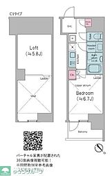 クロスレジデンス大崎 3階1Kの間取り