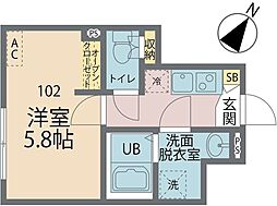 カインドネス南雪谷II 1Kの間取図画像