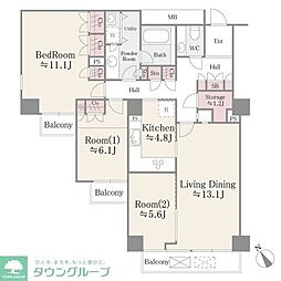 小石川パークタワー 3LDKの間取図画像