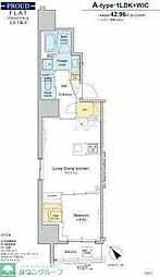 プラウドフラット文京千駄木 1LDKの間取図画像