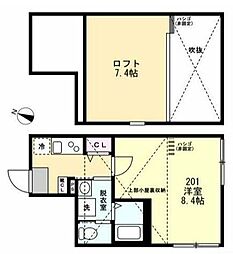 アルマン湘南台 2階1Kの間取り