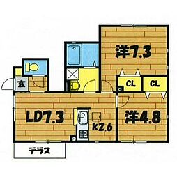 グランドソレイユ 2DKの間取図画像