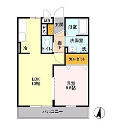マレアガーデン新横浜A 1LDKの間取図画像
