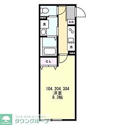 横浜市保土ケ谷区西久保町アパート 1Kの間取図画像