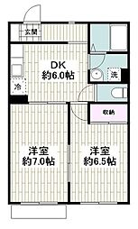 オルテンシア希望が丘A 2DKの間取図画像