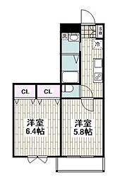 ＦＶ　ヴィラ　根岸 3階2Kの間取り