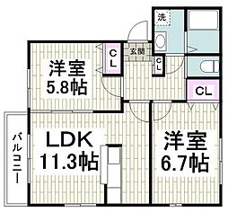 サクラアヴェニュー 2LDKの間取図画像
