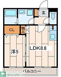 BonheurE 1DKの間取図画像