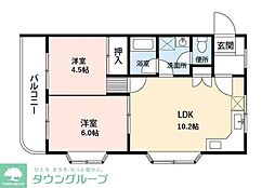 JR京浜東北・根岸線 蕨駅 徒歩19分の賃貸マンション 3階2LDKの間取り