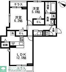 JR武蔵野線 東川口駅 徒歩12分の賃貸アパート 1階2LDKの間取り