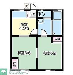 グリーンハイツ矢作B 2DKの間取図画像