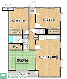 クィーンズ・ヴィラ武蔵浦和 3LDKの間取図画像
